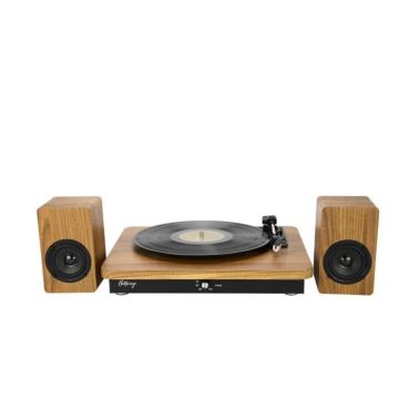 Platine vinyle Halterrego av 2 HP extérieurs, RMS 2*5W,RCA OUT, BT IN, adaptateur inclus , finition laquée noire/asp bois