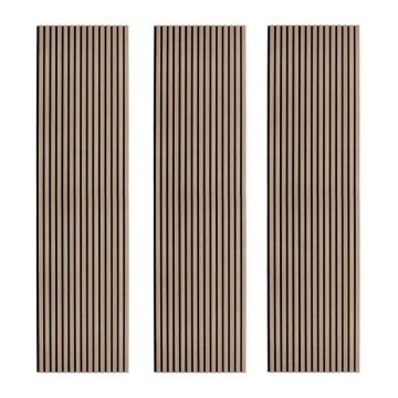 3 x Panneaux Lattes Acoustiques Muraux Noyer Clair Placage Décoratif 240cm/60cm