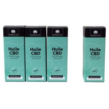 Lot de 4 Huiles CBD 10% / 1000mg (10ml) Premium Full Spectrum MIND CBD (3 flacons achetés + 1 offert)