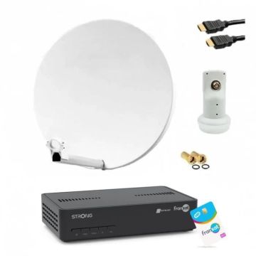 HDME Kit Parabole Satellite Fibre Blanche 75cm + LNB Single + Récepteur TV FRANSAT avec carte