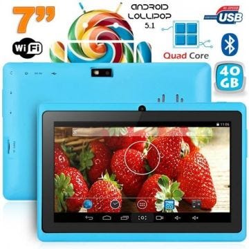Tablette Tactile 7 Pouces Quad Core Bluetooth 1Go Ram Android Lollipop 40Go Bleu Plastique YONIS