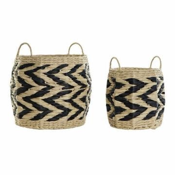 lot de paniers naturel noir marron clair fibre naturelle (30 x 30 x 30 cm) - Couleur:NOIR
