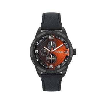 Montre bracelet Hugo - 1530275 - Montre Analogique Multifunction a Quartz pour Homme avec Bracelet en Cuir Noir