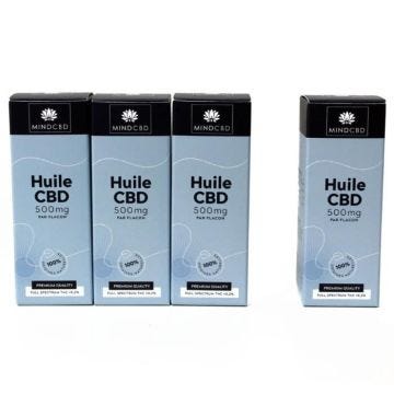 Lot de 4 Huiles CBD 5% / 500mg (10ml) Premium Full Spectrum MIND CBD (3 flacons achetés + 1 offert)