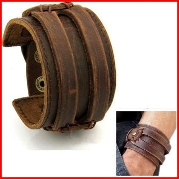 Bracelet Cuir HOMME FORCE Manchette MARRON Antique Style ROCK Johnny Deep
