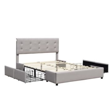 chloe - Solide et Confortable Lit 120x190 avec Sommier avec 4 tiroirs Tete de lit Couleur GRIS Pieds en 4 cm - 2 x