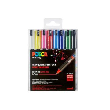 Set de 8 Marqueurs - POSCA - PC1MR - Pointe extra-fine - Indélébile - Couleurs basiques