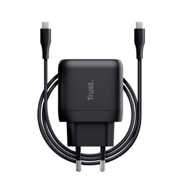 Trust Maxo Chargeur USB-C de 45W, 75% à Partir de Matériaux Recyclés, Rapide Câble USB-C 2m, Adaptateur Secteur - Noir