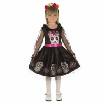 Déguisement Jour des Morts Fille - Squelette - Noir - Polyester - Certifié UE