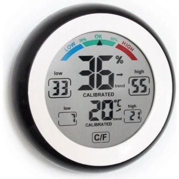Thermomètre Hygromètre - Digital - Rond - Sans fil - LCD - Blanc