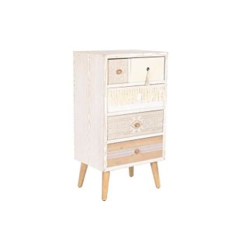 caisson à tiroirs sapin naturel coton blanc (48 x 35 x 89 cm)