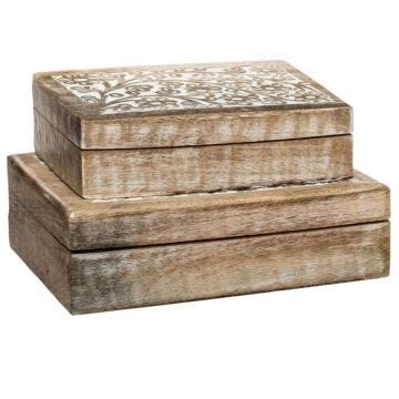 Boîtes de rangement - ATMOSPHERA - Rituality - Manguier sculpté et blanchi - Marron - Adulte - Mixte