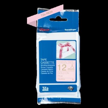 Ruban de tissu BROTHER TZERE34 Or sur Rose 12mm - Rouleau de 4m