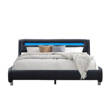 Lit 140x200 - Sommier lattes - Tte de lit incurve NOIR