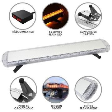 Lampe LED Ambre Flash Strobiscopique 1200mm Voiture Urgence Clignotant Barre Lumineuse