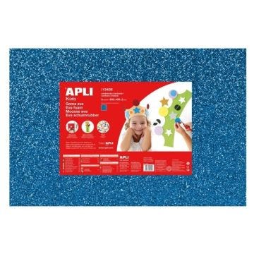 Plaque en mousse EVA caoutchouc 40x60 cm - Bleu pailleté - APLI AGIPA