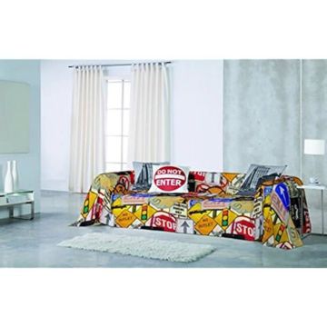 Foulard Canapé ou Couvre-lit Traffic - NATURALS - 240 x 260 cm - 100% coton - Toucher doux - Design coloré