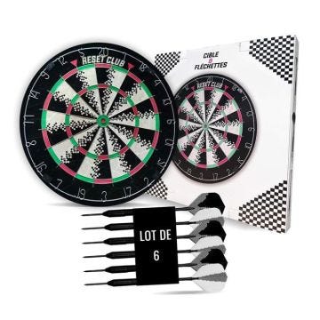 Jeu d'Adresse Reset Dartboard - Cible Flechette Professionnelle au Design Rétro - Jeu de Fléchettes en Sisal avec 6 Fléchettes Point