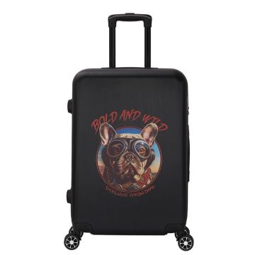 DEELUXE - Valise moyenne taille 65cm ABS Rigide 4 roues double DOGGY RIDER NOIR