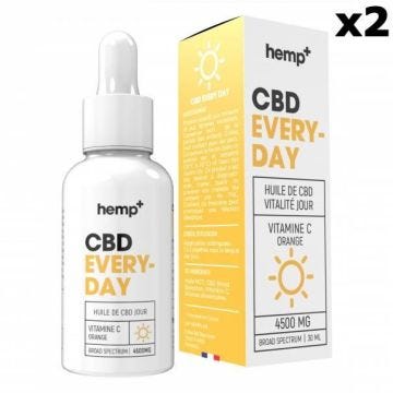 Lot de 2 Huiles CBD Vitalité "EVERY-DAY" 4500mg (15%) Hemp+, sans THC. Vitamine C. Huile support MCT. Fabriquée en France. (2x30ml)