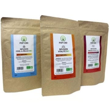 Pack 3 Infusions Bio POP CBD au Chanvre CBD : "COOL & RELAX, VITALITÉ, IMMUNO BOOST"