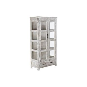 Bibliothèque - Bois de manguier et verre - 90 x 45 x 180 cm - Blanc - Style cottage et indien