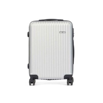 Valise cabine - BigBuy Home - Rayures - Gris clair - Coque rigide - 38x57x23 cm