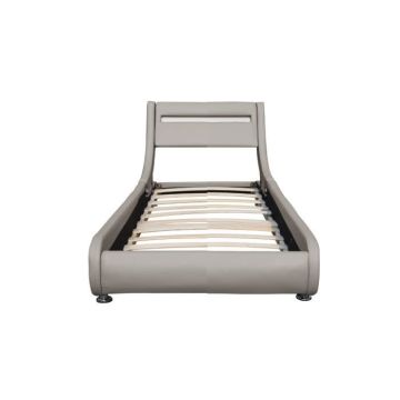 Lit ava pour matelas 90x190 - Sommier Tte de Lit eclairage LED Incurve Couleur GRIS Pieds en 5 cm pour matelas