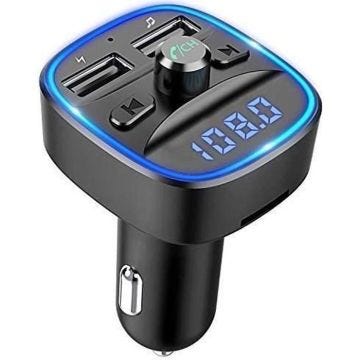 Transmetteur FM Bluetooth, Bluetooth Lecteur MP3 Adaptateur Radio Sans Fil Kit Émetteur FM Voiture Chargeur avec Dual USB Ports 5V/2
