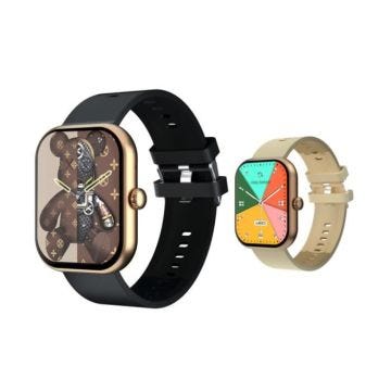 Montre Connectée Cadran Gold 2 Bracelets Silicone Noir Et Beige Inwatch Ii Gold Iconic