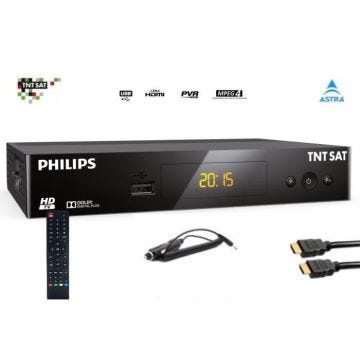 Récepteur PHILIPS DSR 3231T S.C, Démodulateur Satellite HD TNTSAT, Noir, Haute définition +Câble HDMI + Câble 12V