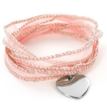 Bracelet femme - Emotional - Bracelet Emotional soie rose coeur - Couleur de la matière:Blanc