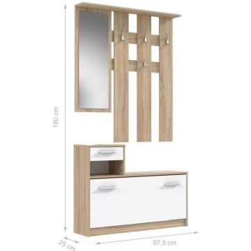 PEILI Vestiaire d'entrée avec miroir scandinave décor chêne et blanc - L 97 cm