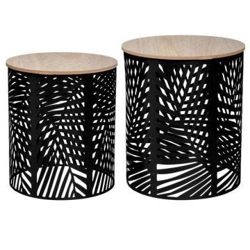 Set de 2 tables à café - Design feuille - AC-DÉCO - Noir - Asymétrique - Contemporain - Aspect bois