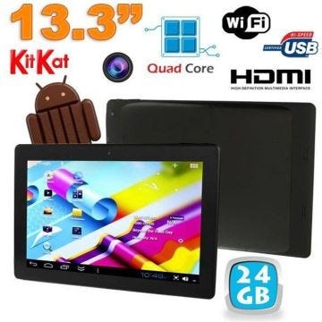 Tablette Tactile 13.3' Android Kitkat Bt Wifi Quad Core Grand Écran 24 Go Noire Plastique YONIS