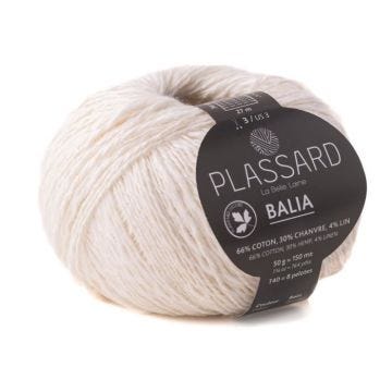 Fil crochet et tricot - PLASSARD - Balia - Blanc Cassé 02 - Coton, Chanvre, Lin - Aiguille N°3