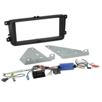 Kit Installation autoradio 2DIN SWC Adaptateur ant. compatible avec VW Seat Skoda ap03 noir