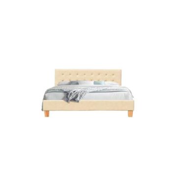 Solide et Confortable Lit avec Sommier Tte de Lit Capitonnee Couleur Beige160x200