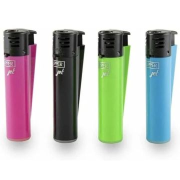Lot 4 briquets Clipper JET rechargeable CHALUMEAU tempête électronique - JET FLAME SKINY SOLID COLOR X4 + 1 cadeau RLBSL offert !
