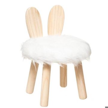 Tabouret pour Enfant - Atmosphera - Lapin - Bois de Pin - Fourrure synthétique - H 38 cm