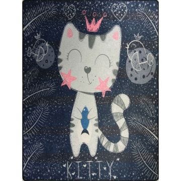Tapis Enfant - KITTY - 80x150 cm - Antidérapant - Lavable en machine - Doux au toucher