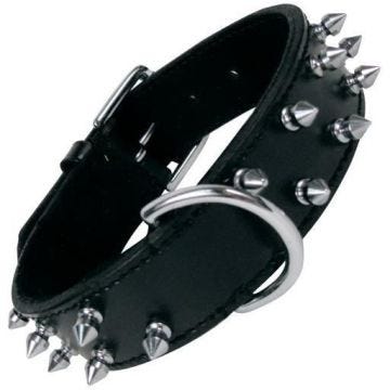 Gloria Pets Collier pour chien en cuir noir avec 2 rangées de pointes | 65cm x 38mm