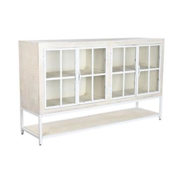 Buffet - Métal Blanc - Bois de Manguier - 170 x 45 x 100 cm
