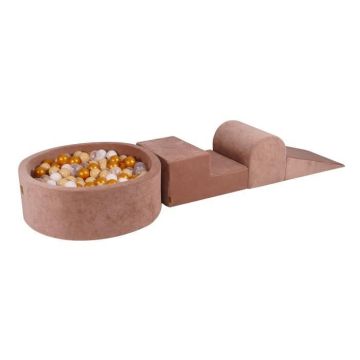MeowBaby® Parcours Motricité 3 éléments avec Piscine à Balles 90x30cm, Beige: Or-Beige-Blanc-Transparent