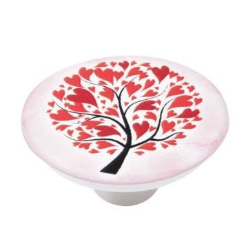 BOUTON 50MM ABS SÉRIGRAFIÉ ARBRE ROUGE, LOT DE 36