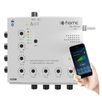 Amplificateur d'intérieur connecté pour TV TNT D-HOME 8 sorties programmable via application mobile gratuite TV Finder - Blanc