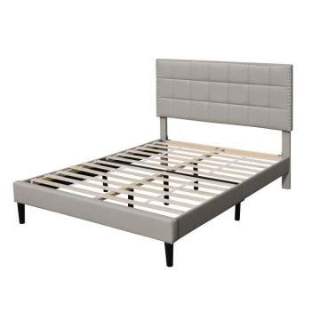 Lit riley pour matelas 140x200 - Sommier Tte de Lit Capitonnee Couleur GRIS Pieds en 16 cm pour matelas - 2 x