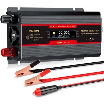 1000w Convertisseur de Courant de Voiture à Onde modifiée, 12V à 220V Transformateur, Dual USB, avec écran LCD, pour Voiture, etc