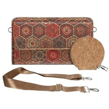 Pochette en Liège - AVIZAR - Bandoulière Triple Poche Magnétique - Motif Hexagonal Multicolore