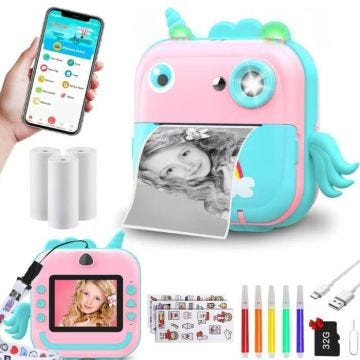 Appareil Photo pour Enfant - HD - Impression Instantanée - 1200 W - 3 rouleaux de papier - Antichoc